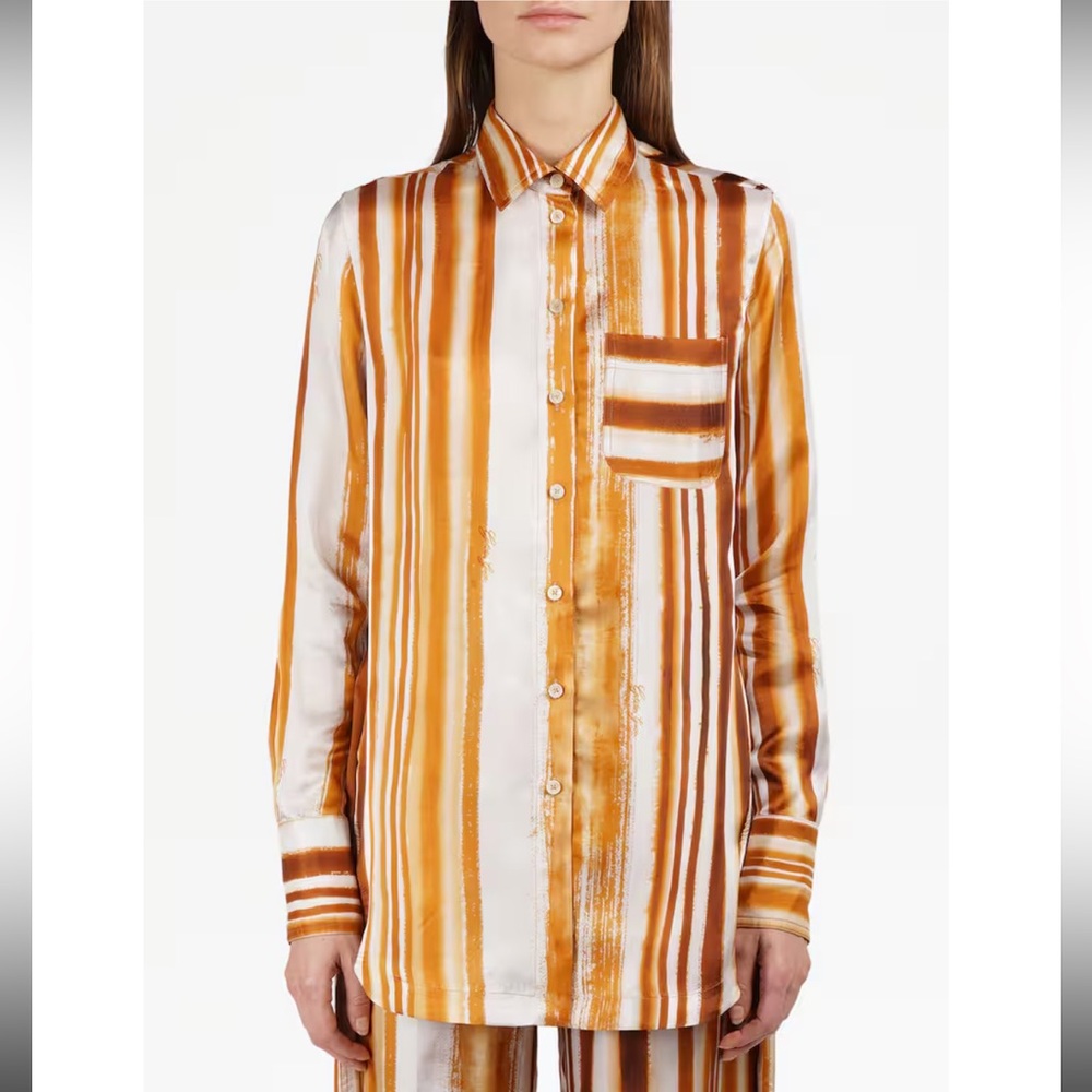 Golden Goose Brown and White Striped Button Down Shirt